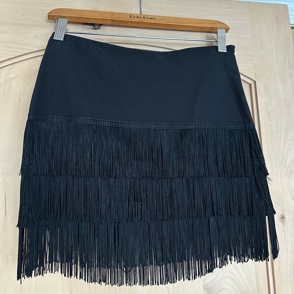 Bebe Black Layered Fringe Mini Skirt - Vintage Y2K